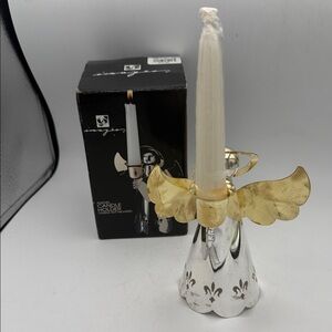 Images Kohls metal silver/gold color angel candle holder 6”